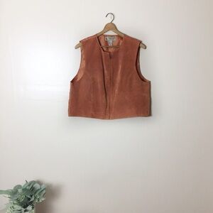 [Marsh Landings] Vintage Orange Brown Leather Sleeveless Vest